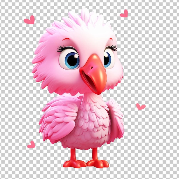 3d Słodkie Dziecko Flamingo Różowy Ptak Z Kolorowymi Piórami Na Przejrzystym Tle