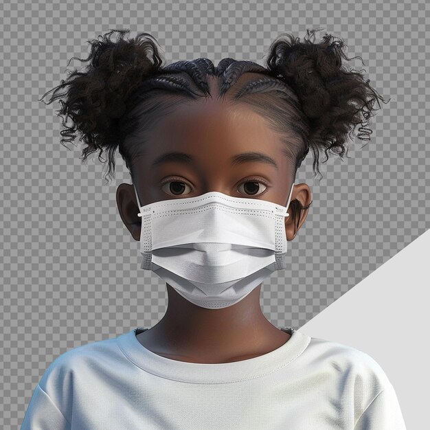 PSD 3d small black girl wear face mask png isolated on transparent background