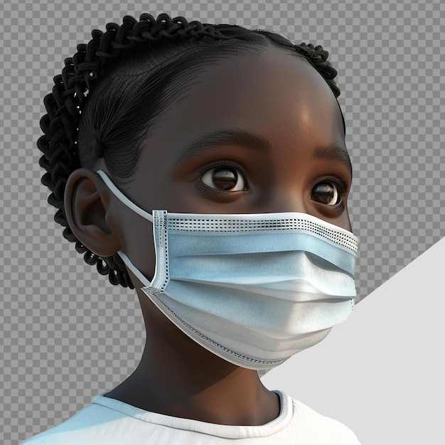 PSD 3d small black girl wear face mask png isolated on transparent background