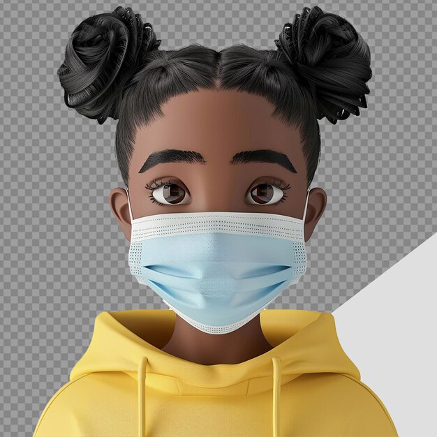 PSD 3d small black girl wear face mask png isolated on transparent background