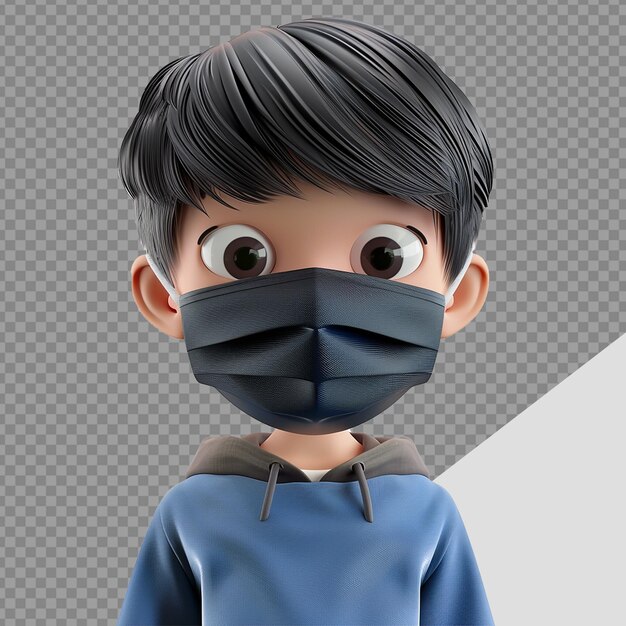 PSD 3d small boy wear face mask png isolated on transparent background