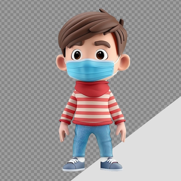 PSD 3d small boy wear face mask png isolated on transparent background