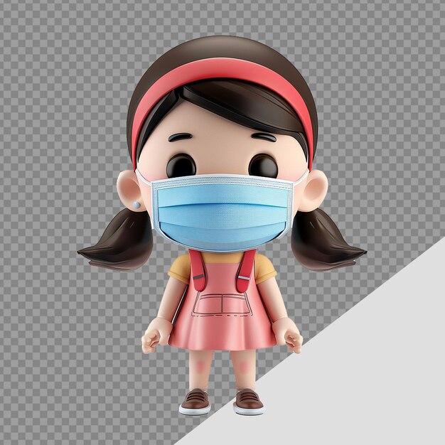PSD 3d small girl wear face mask png isolated on transparent background