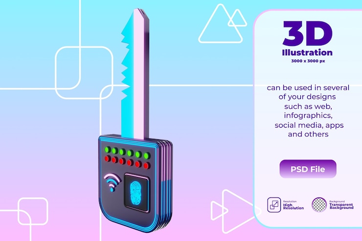 PSD иллюстрация смарт-ключа 3d