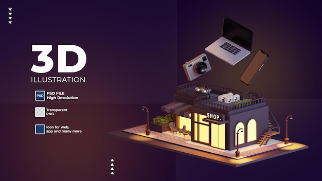 PSD 3d smart shop building