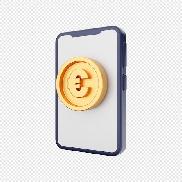 Illustrazione dell'icona dello smartphone 3d moneta d'oro euro