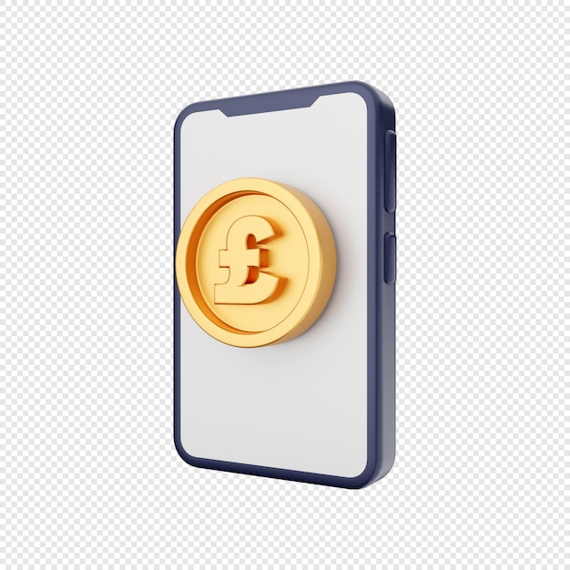 Illustrazione dell'icona dello smartphone 3d monete d'oro sterline