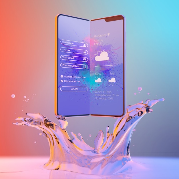 PSD 3d-smartphone met water effect