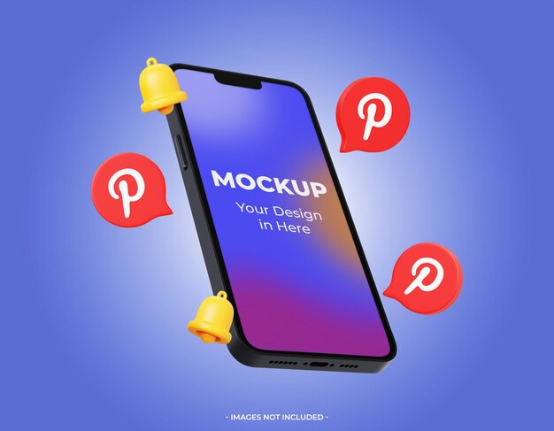 3d smartphone mockup with pinterest icon