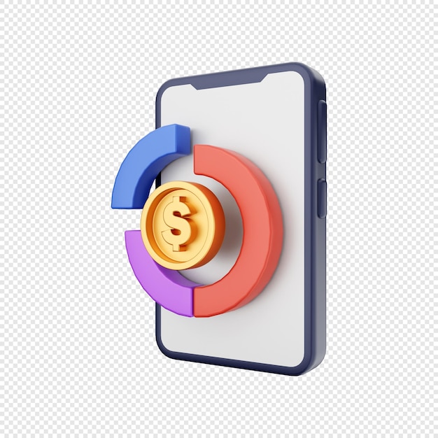 3d smartphone pictogram illustratie cirkeldiagram dollar