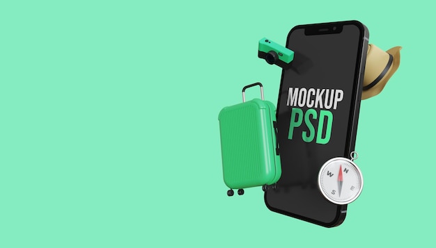 3d smartphone screen mockup with travel pack