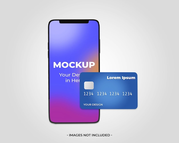 3d smartphone with credit card mockup