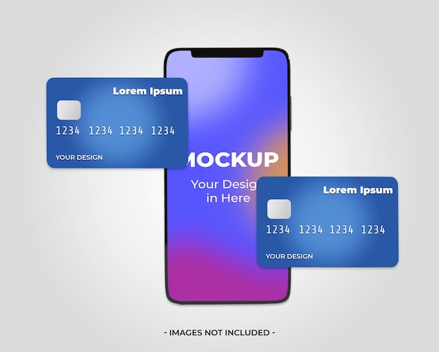 3d smartphone with credit card mockup