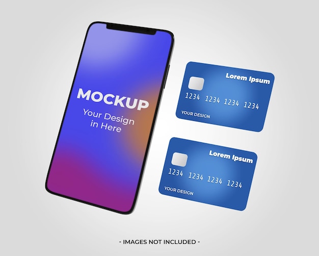 PSD 3d smartphone with credit card mockup