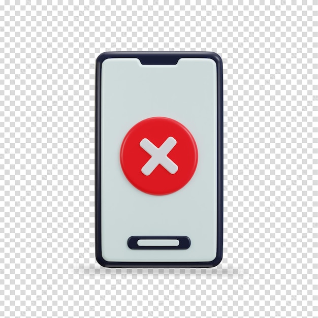 PSD smartphone 3d con illustrazione vettoriale dell'icona di errore a croce