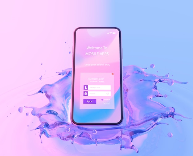 PSD 3d smartphone with water effect