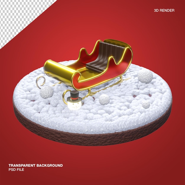 3d snow christmas sleigh with red transparent background isolated render psd