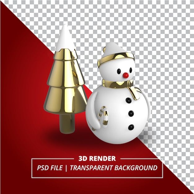 3d snowman gold accent rendered on transparent background