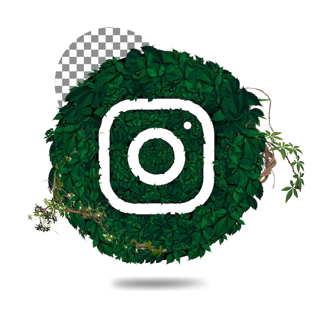 PSD 3d social media icon with green leaf effect transparent background