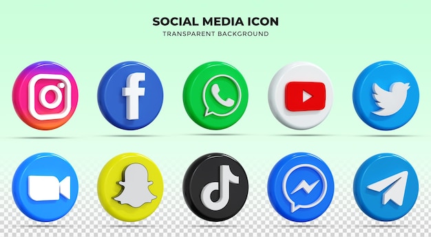 PSD 3d social media iconen social media logo 3d-rendering collectie met glanzende stijl