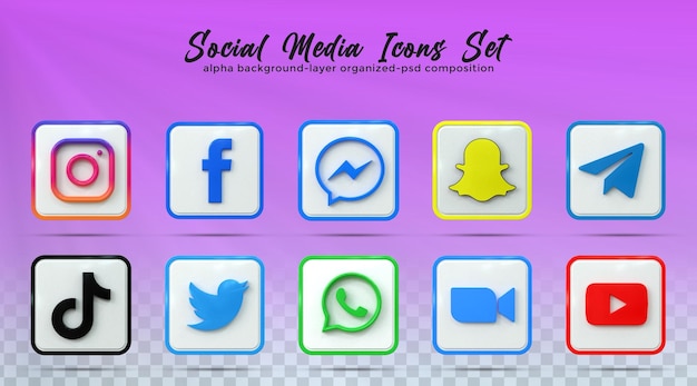 3d social media iconen social media logo collectie met 3d rendering glanzende stijl