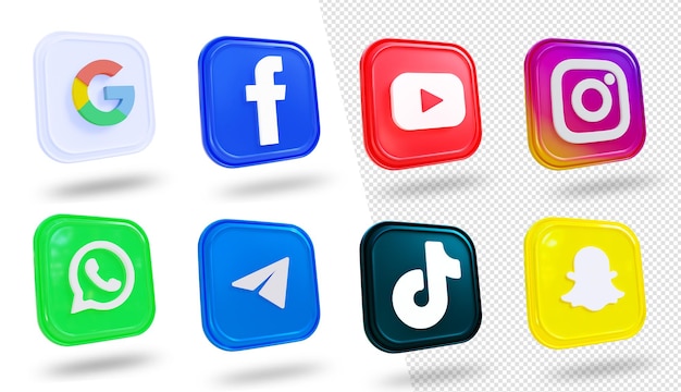 3D Social media iconen social media logo collectie