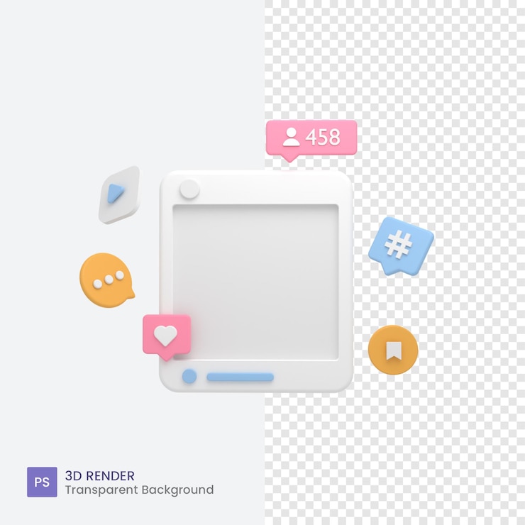 PSD 스마트폰에서 좋아요 또는 사랑 댓글 태그 사용자가 있는 3d 소셜 미디어 인스타그램 사진 프레임