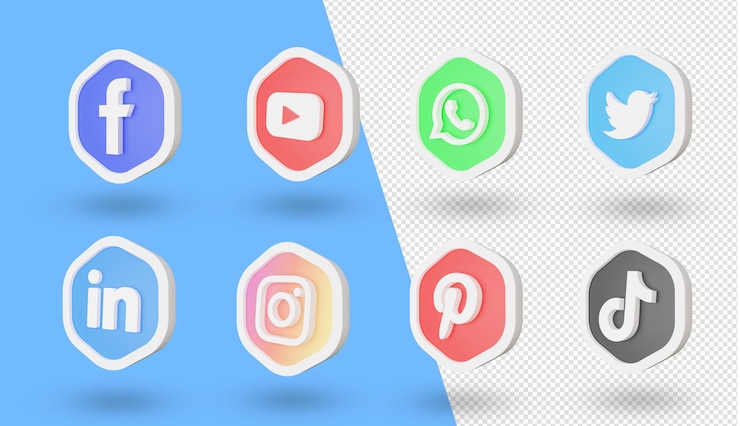 3d Social media logos and icons set
