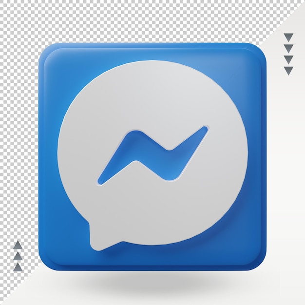 PSD 3d визуализация значка messenger в социальных сетях, вид спереди