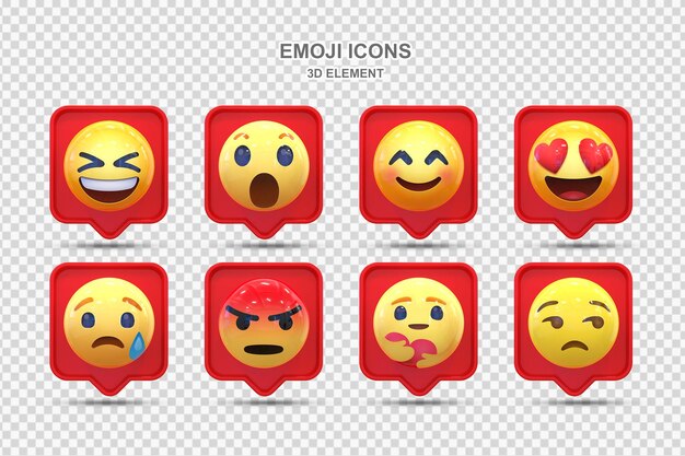 PSD collezione di reazioni di social media 3d di reazioni emoji