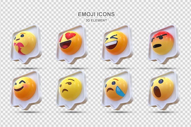 PSD 3d social media reaction collection of emoji reactions