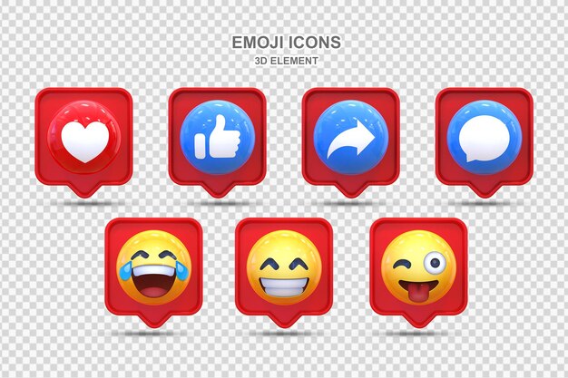 Collezione di reazioni di social media 3d di reazioni emoji