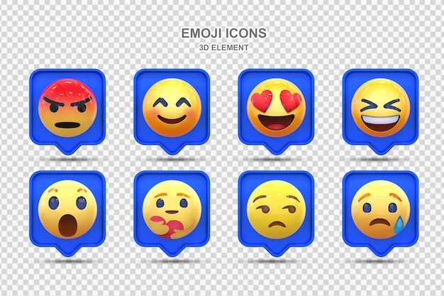 PSD collezione di reazioni di social media 3d di reazioni emoji