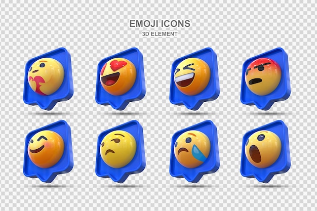 PSD collezione di reazioni di social media 3d di reazioni emoji