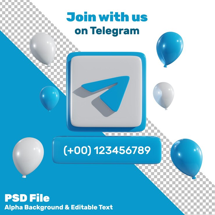 PSD 3d social media telegram logo with balloon and label alpha background