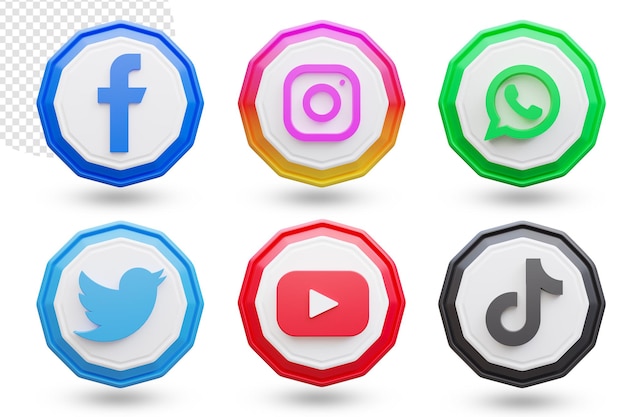 3d Sociale media geplaatste emblemen en pictogrammen