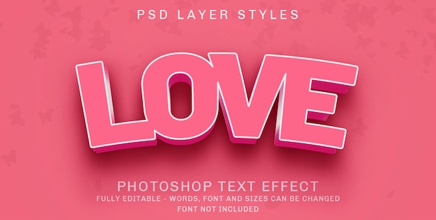 3d solid pink love editable text style effect