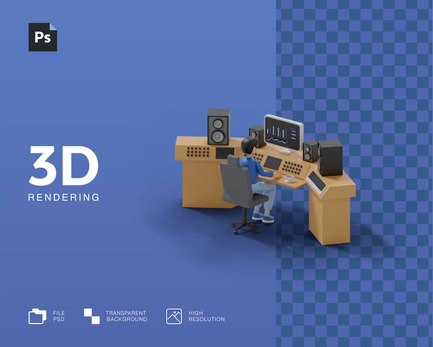 PSD 3d sound engineer illustration