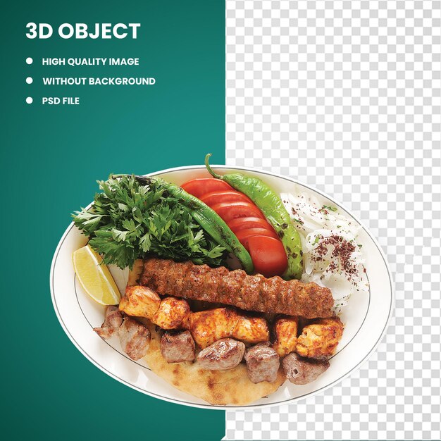 PSD 3d souvlaki shish taouk kebab evapi shashlik kebap voedsel