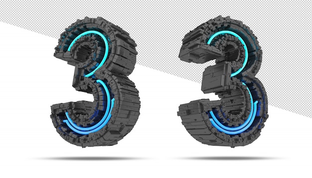 3d spaceship number with neon light effect 