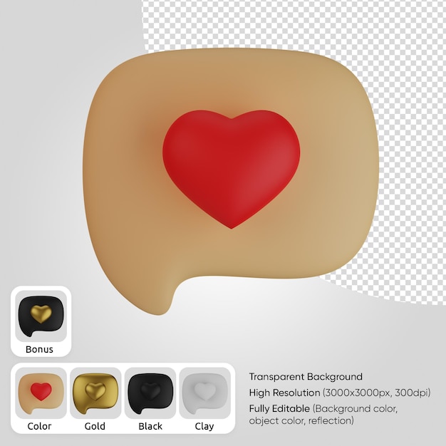 3d speech bubble with heart