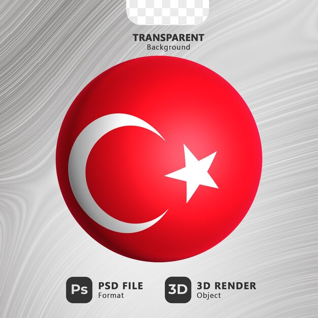 PSD 3d sphereshaped ilustracja flaga turcji z przezroczystym tłem