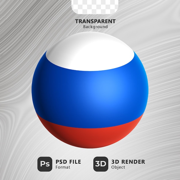 PSD 3d сферическая иллюстрация флага россии с прозрачным фоном