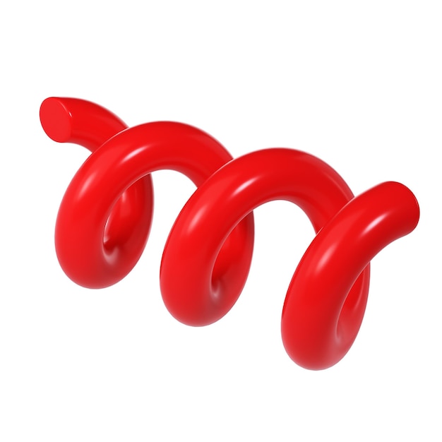 PSD 3d spiral curve line decorative christmas element red color realistic design plastic cartoon style