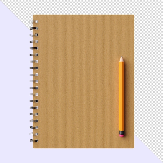 PSD 3d spiralny notebook papier żółty ołówek