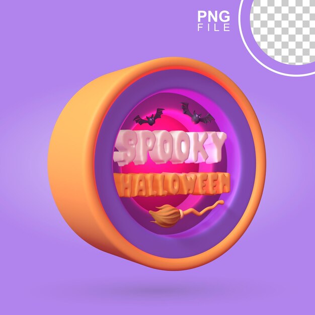 3d spooky halloween badge with bat and witch broom