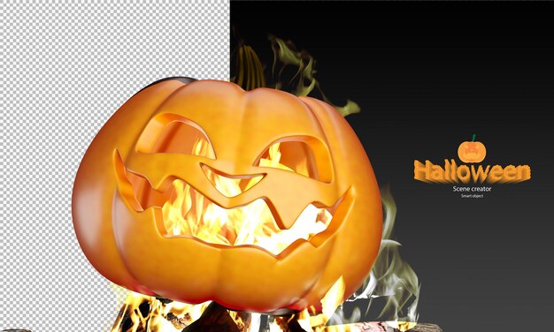 3d spooky Halloween  pumpkin on fire