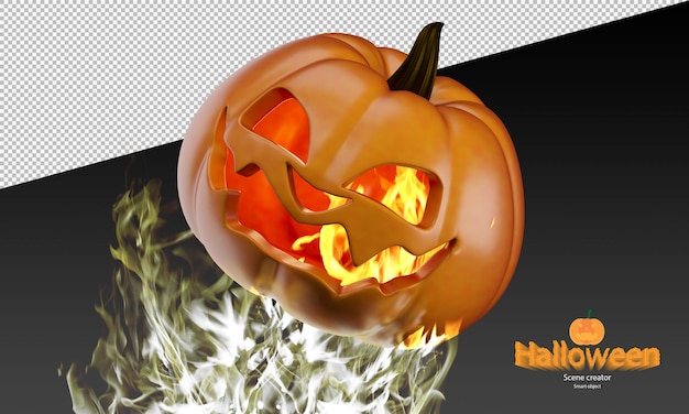 3d spooky halloween  pumpkin on fire