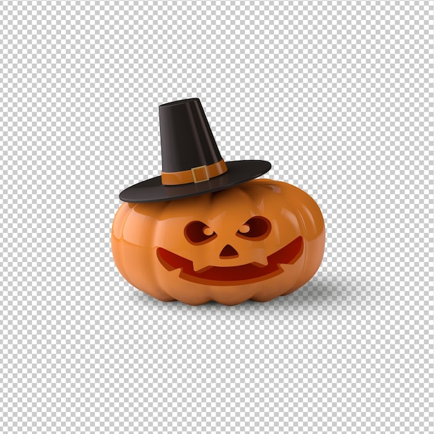 3d  spooky pumpkin halloween in a cylinder hat on a transparent background