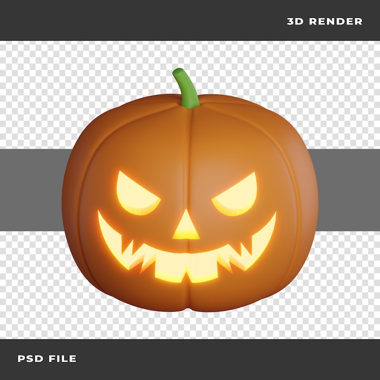 PSD 3d жуткая тыква на прозрачном фоне